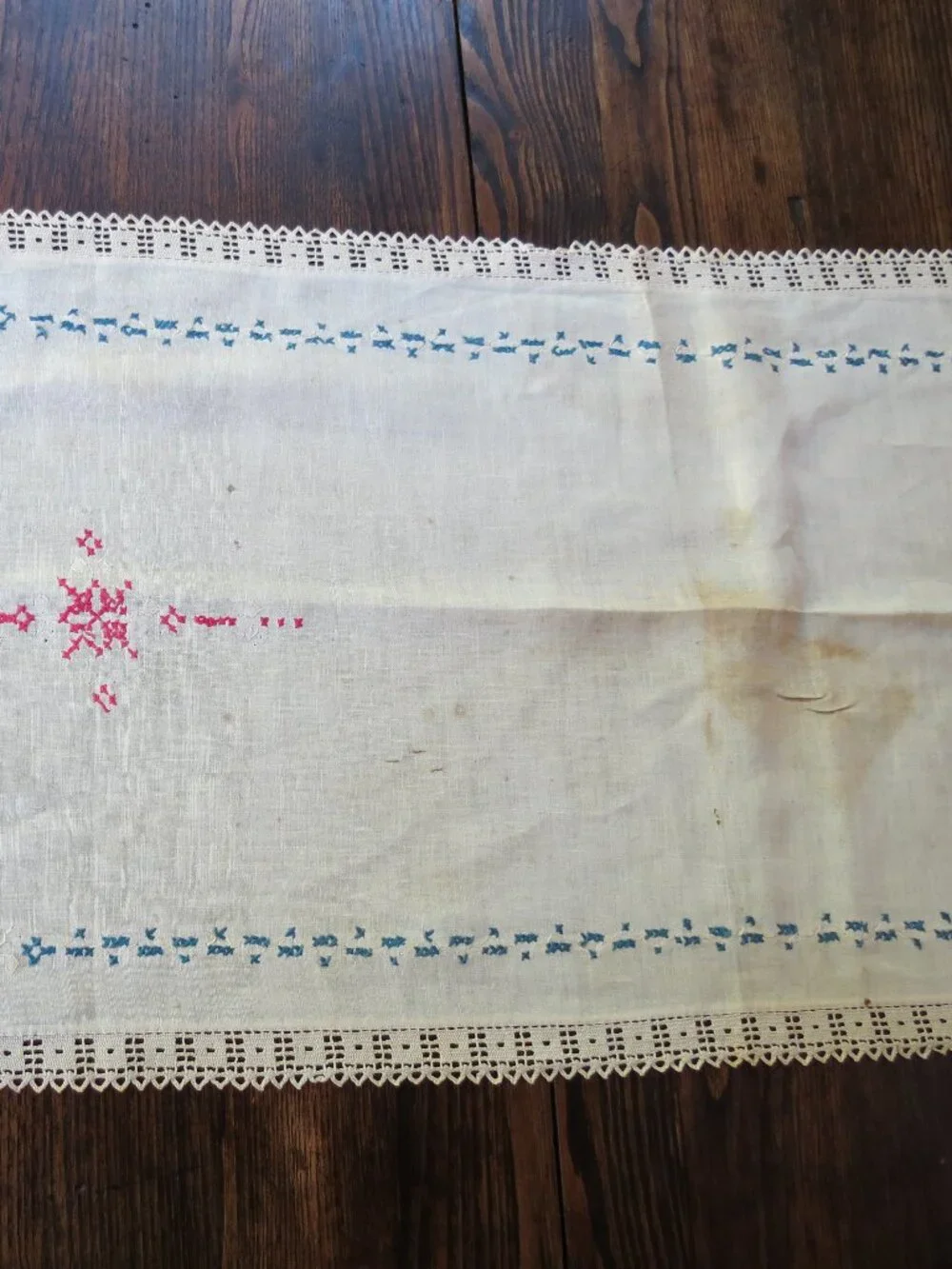 Dragon Bird Vintage Needlepoint Table Runner Linen 46x16.5